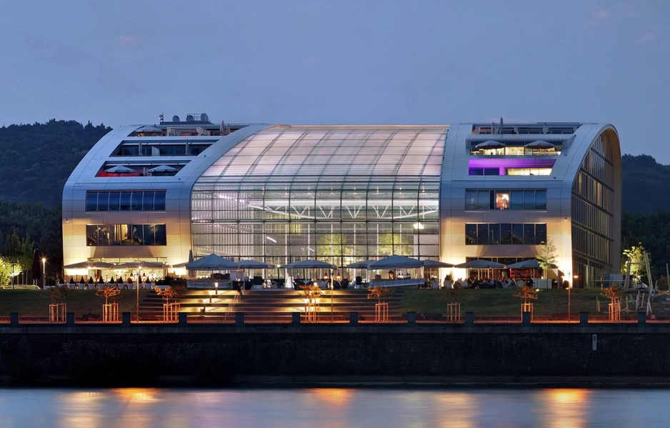 Kameha Grand Bonn on the Rhine at dusk